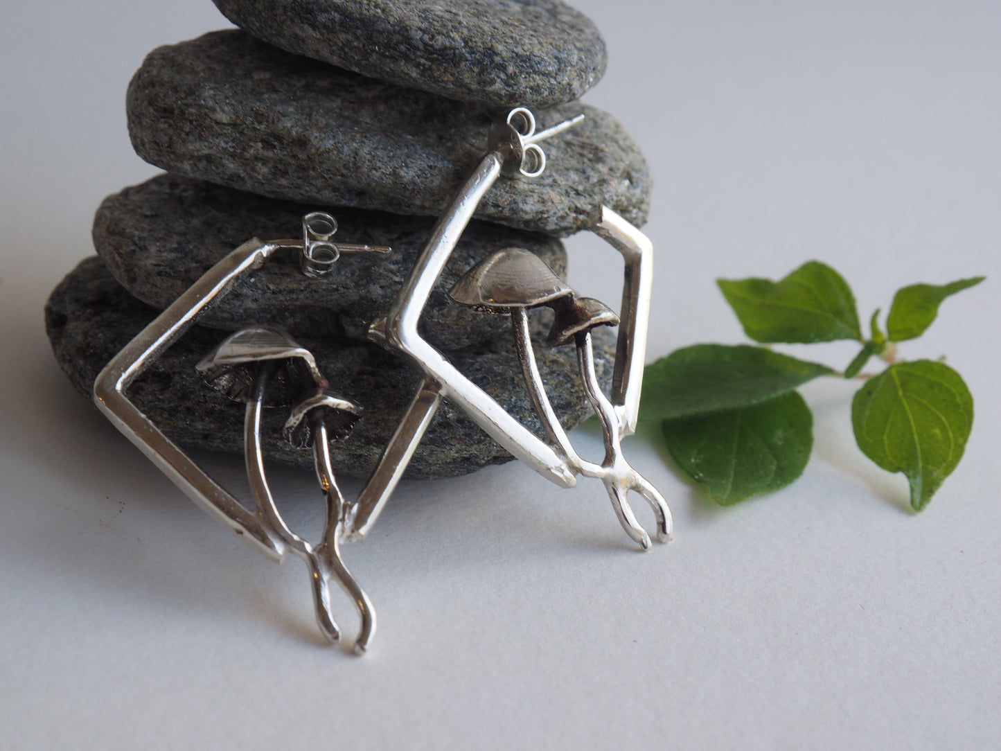 Mushrooms | Silver Hoops Earrings