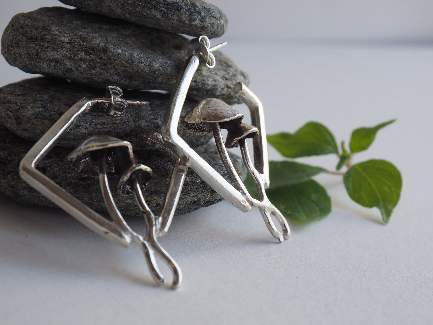 Mushrooms | Silver Hoops Earrings