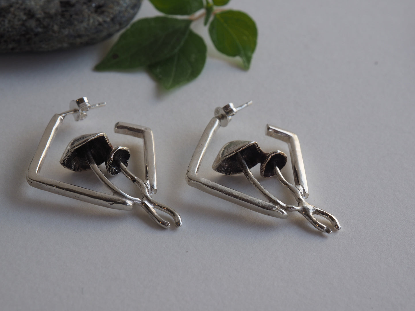 Mushrooms | Silver Hoops Earrings