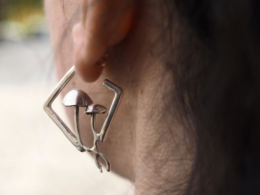 Mushrooms | Silver Hoops Earrings