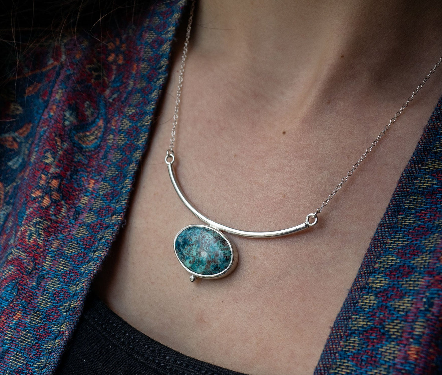 Sterling silver necklace with an Azurite