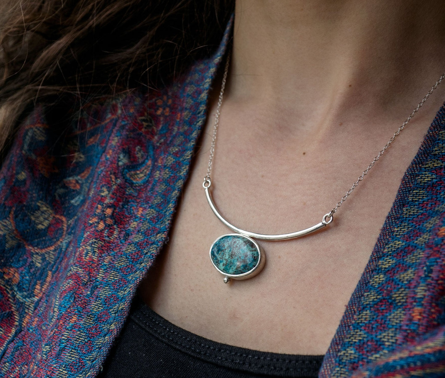 Sterling silver necklace with an Azurite