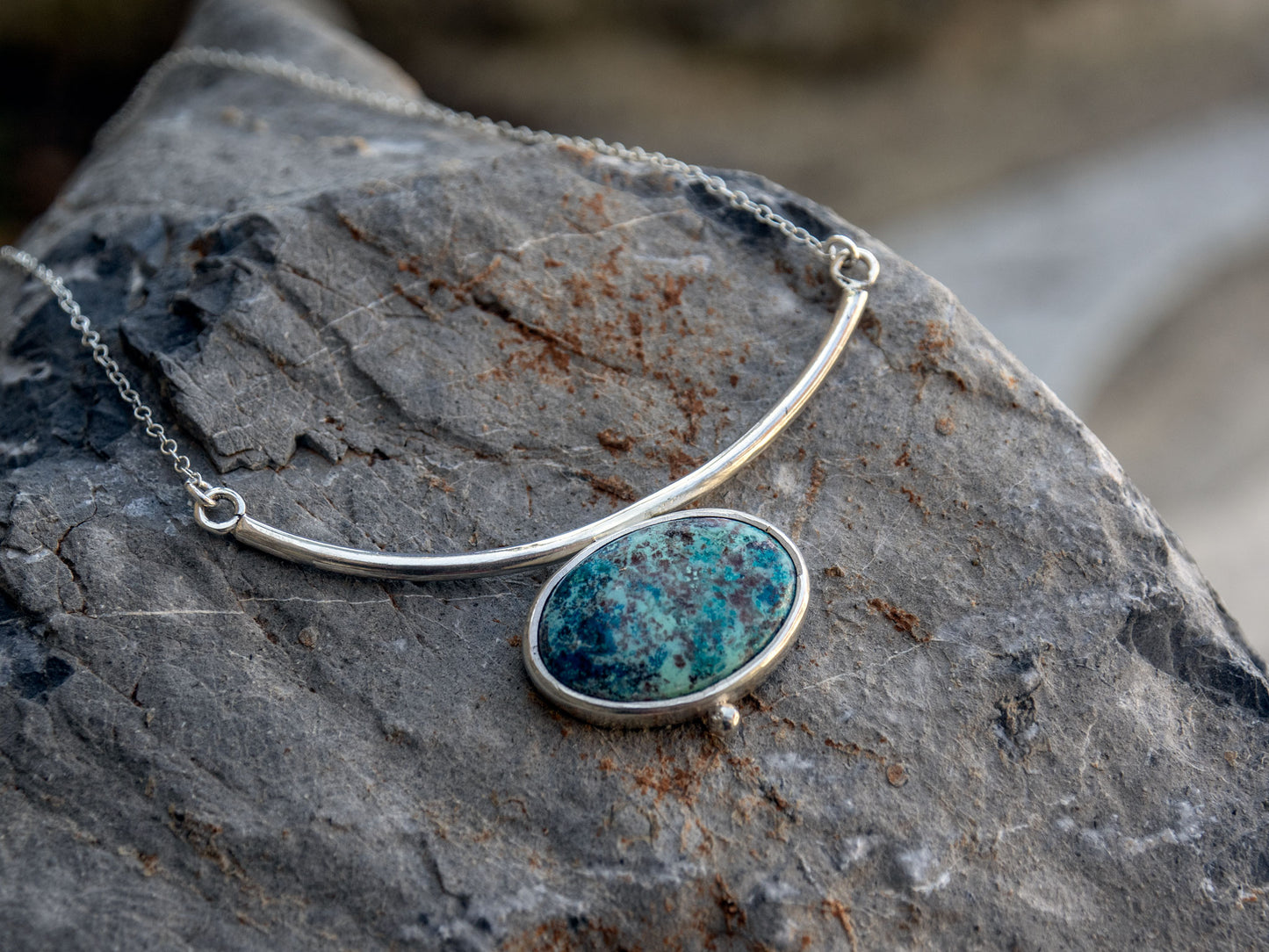 Sterling silver necklace with an Azurite