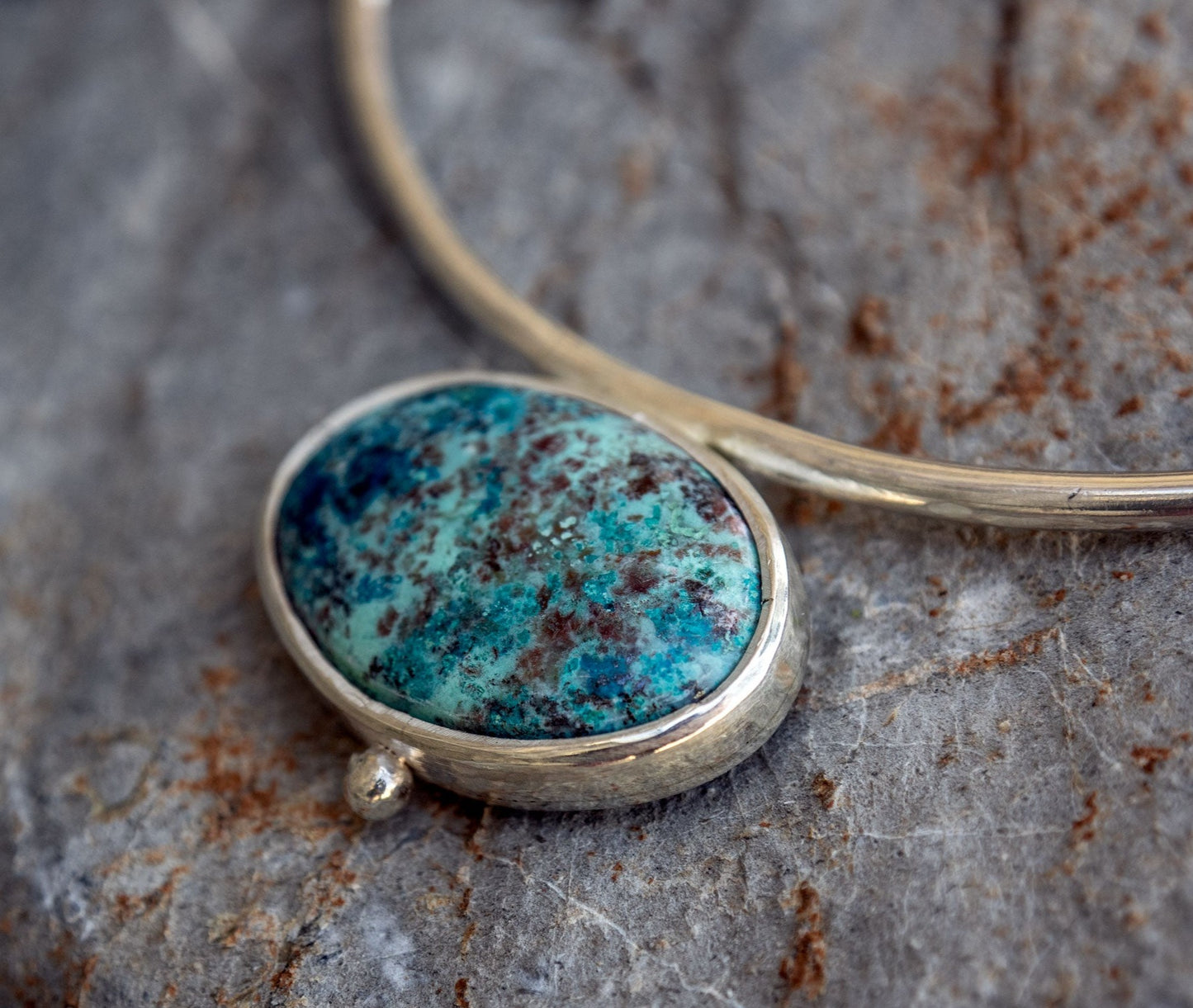 Sterling silver necklace with an Azurite