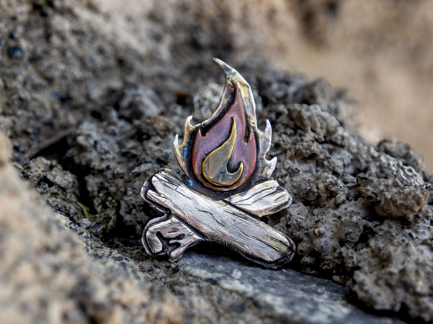 Mixed metal campfire pendant