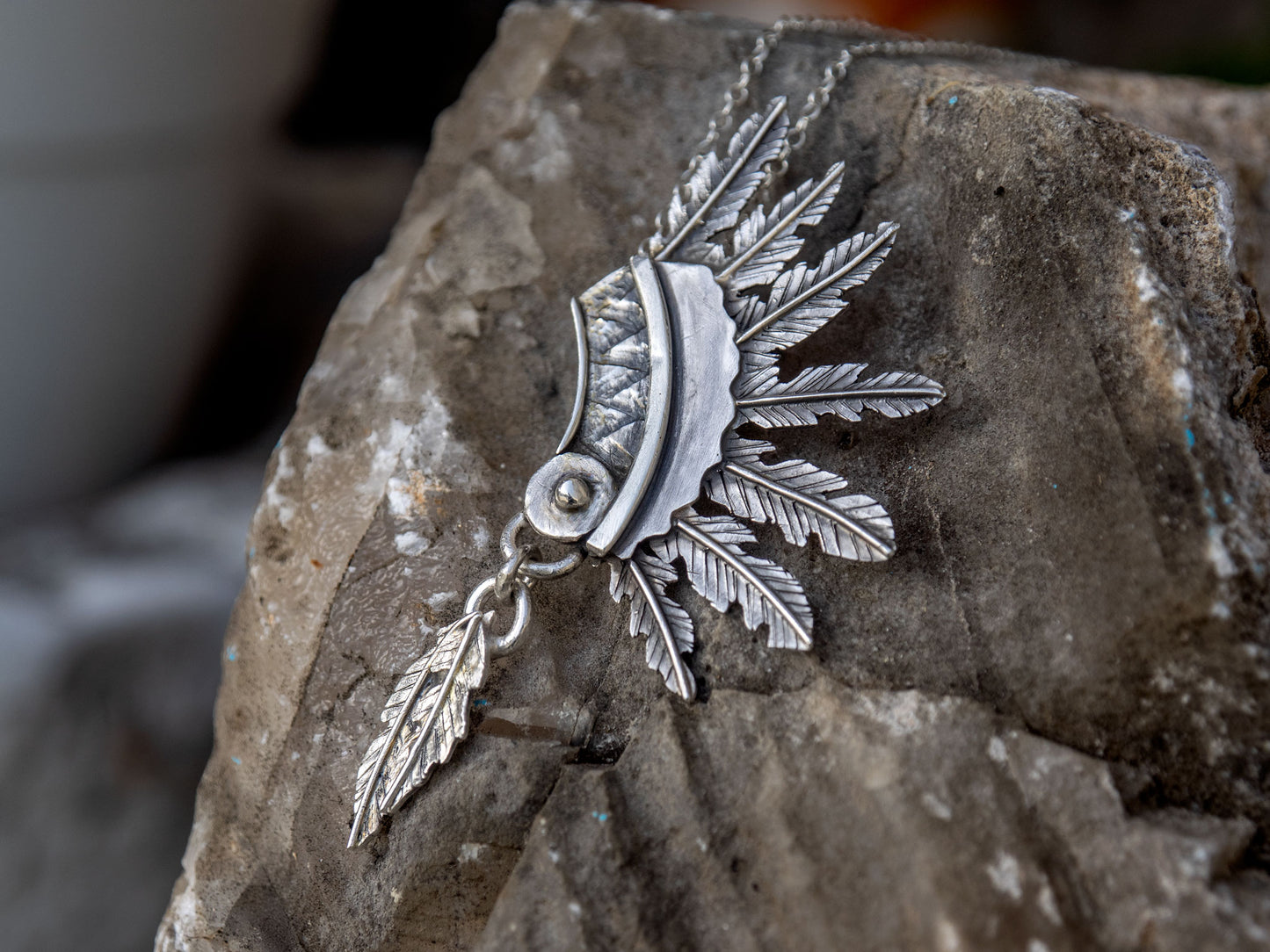 Sterling silver native headdress necklace