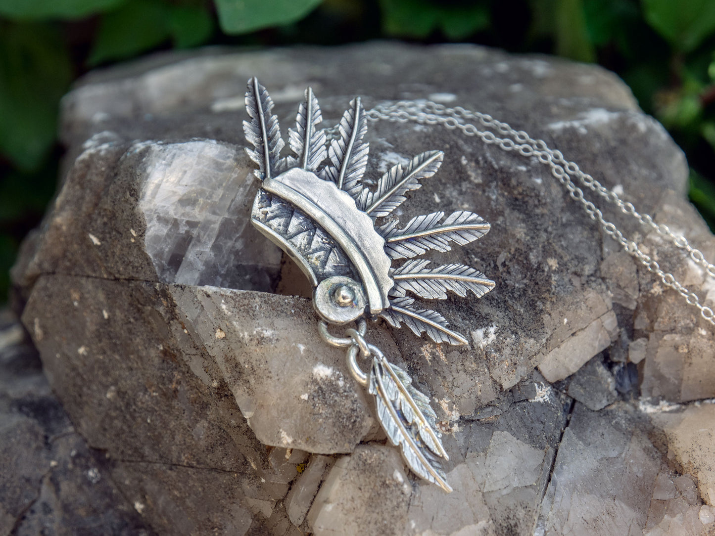 Sterling silver native headdress necklace