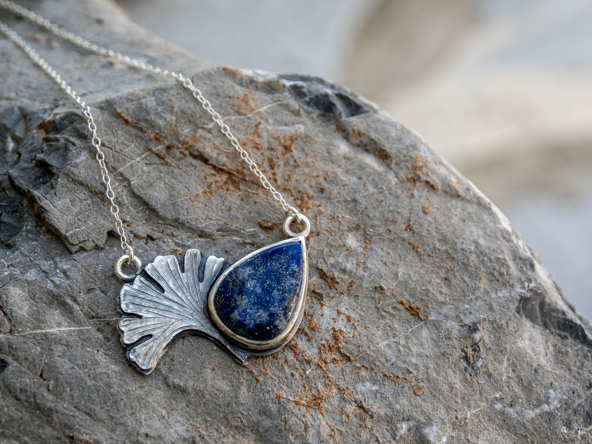 Lapis Lazuli Ginkgo Leaf popular Necklace