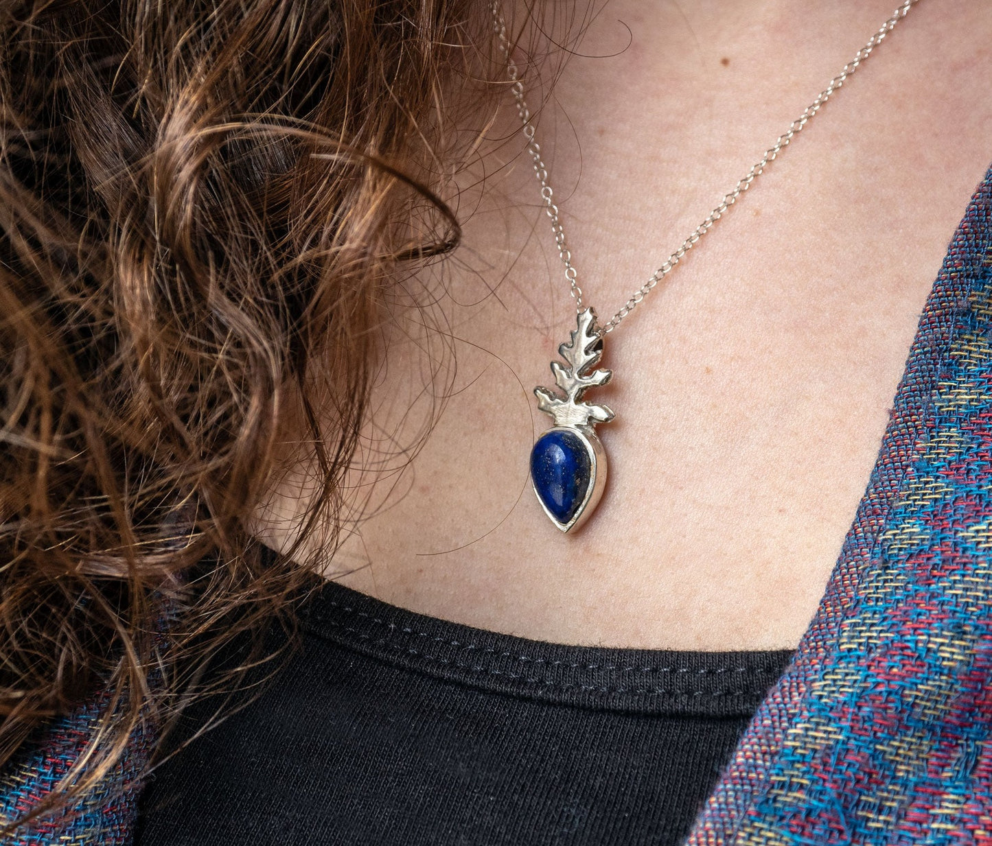 Sterling silver pendant with a Lapis Lazuli and a fern