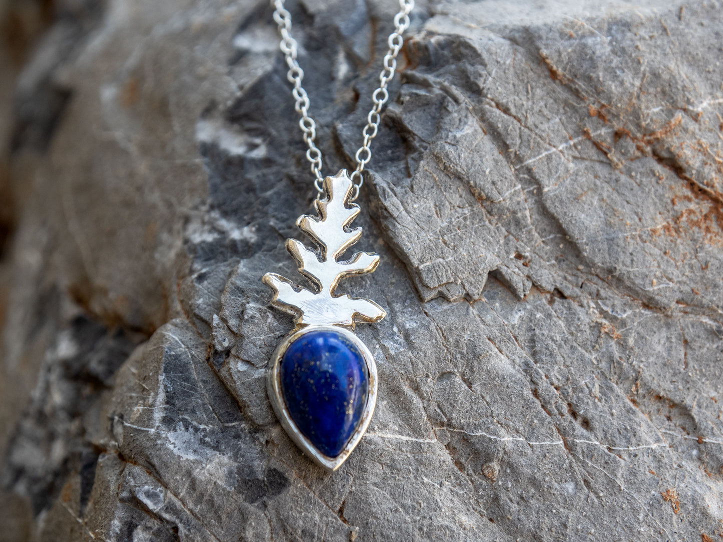 Sterling silver pendant with a Lapis Lazuli and a fern