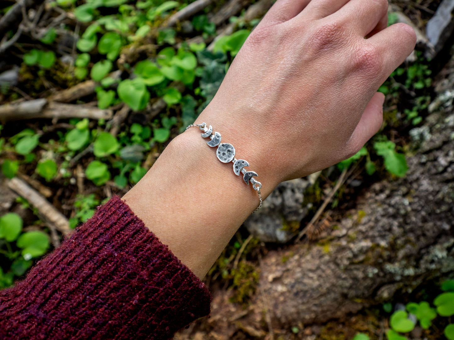 Sterling silver phases of the moon bracelet