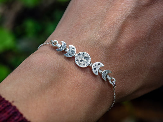 Sterling silver phases of the moon bracelet