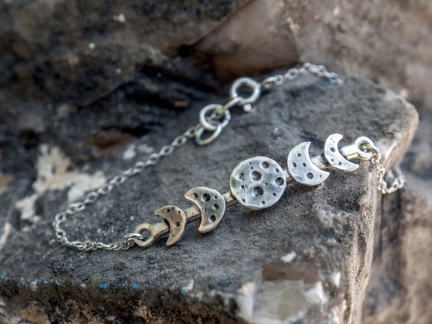 Sterling silver phases of the moon bracelet