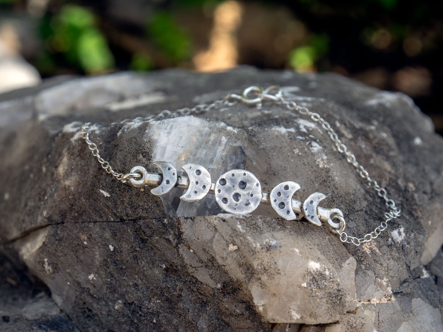 Sterling silver phases of the moon bracelet