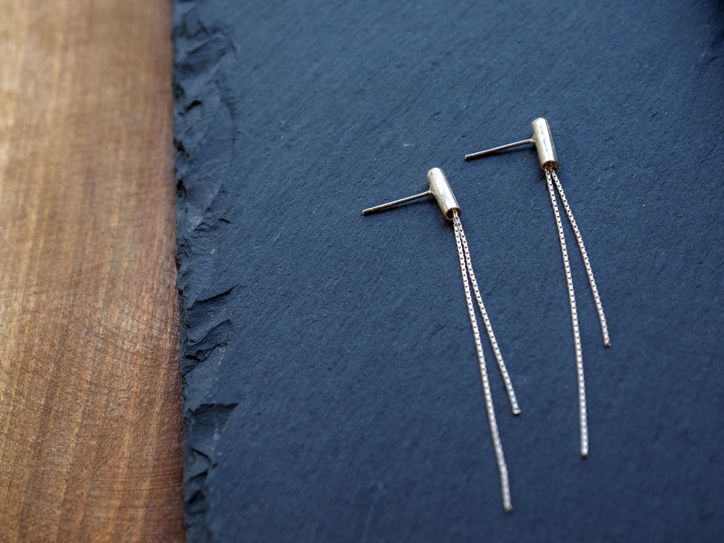 Alora | Sterling Silver Tube Studs with chain