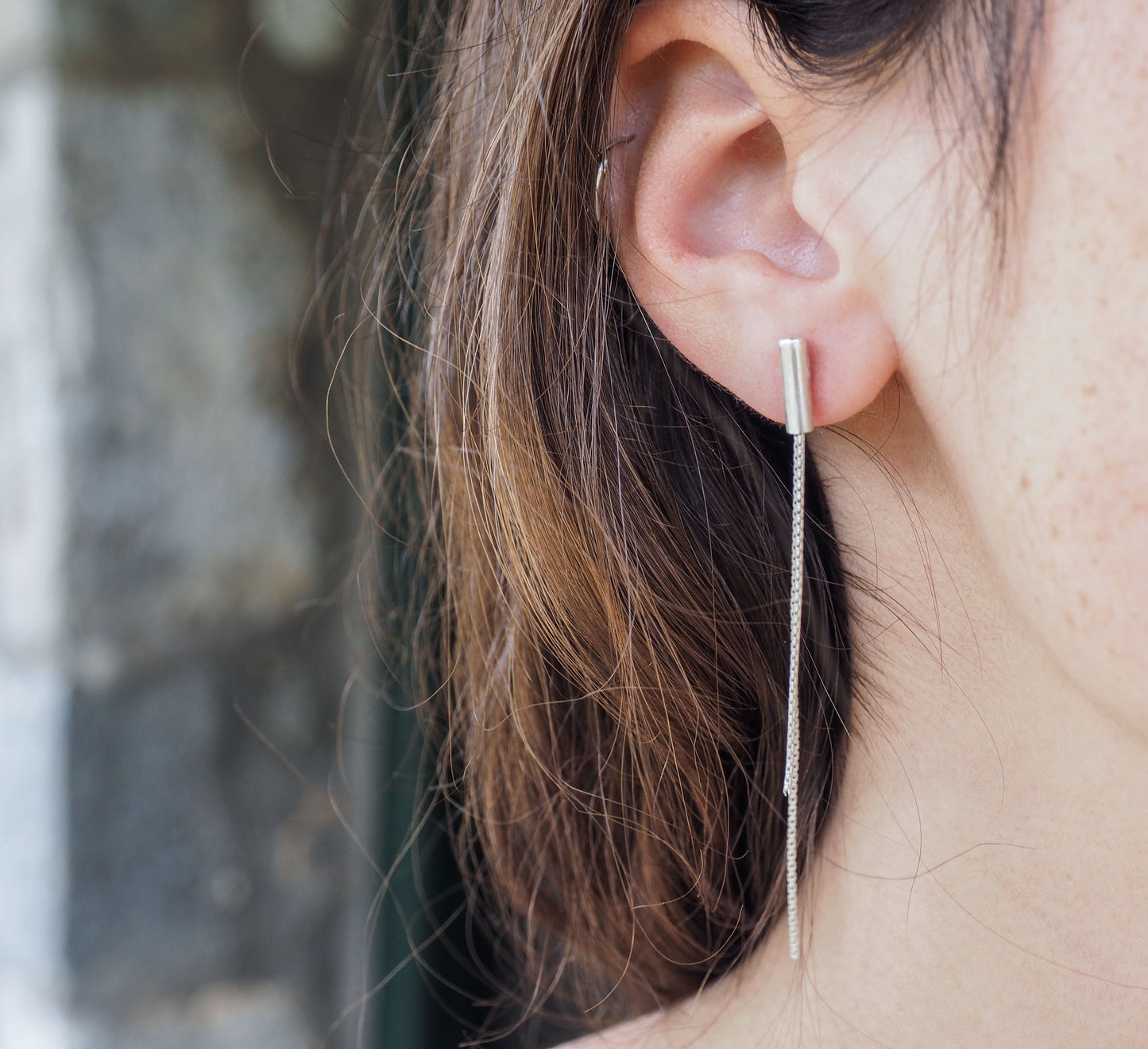 Alora | Sterling Silver Tube Studs with chain